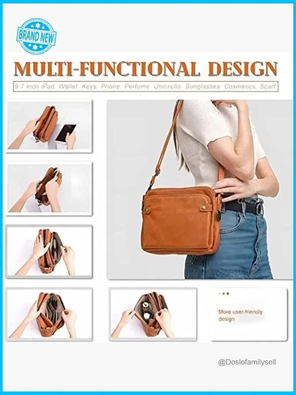Leather Crossbody Bag With Multiple Compartments Adjustable Strap Chic Minimal